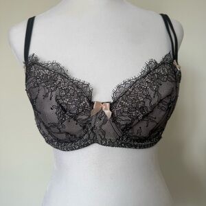 Victoria's Secret black lace balconette bra with bow detail Size 36C